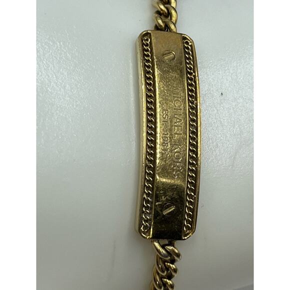MICHAEL KORS MK Logo Plaque Yellow Gold Tone Stainless Steel Adjustable Bracelet - Picture 3 of 13